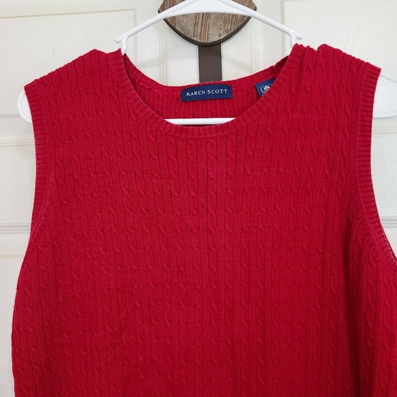 (407) Karen Scott  Woman's Sleeveless Sweater Vest, Size: Large Color: Red - Picture 3 of 10